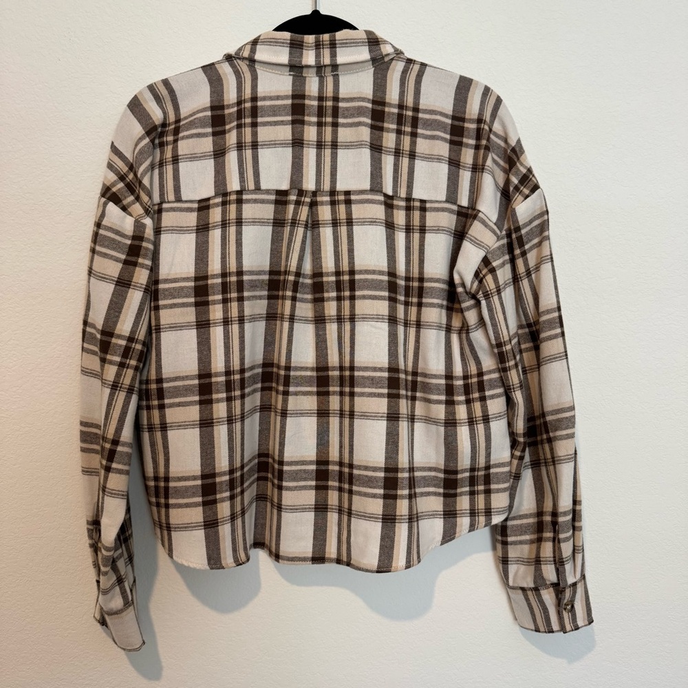 Moa Moa Brown Plaid Long Sleeve Cropped Shirt - Picture 6 of 6